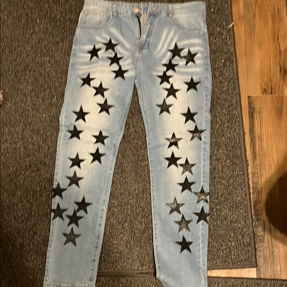Light Blue Jeans with Black Star Pattern